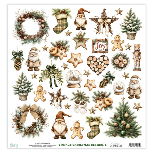 Mintay VINTAGE CHRISTMAS 12x12 Single Sided Paper Fussy Cutting Elements #MT-BASIC-A02