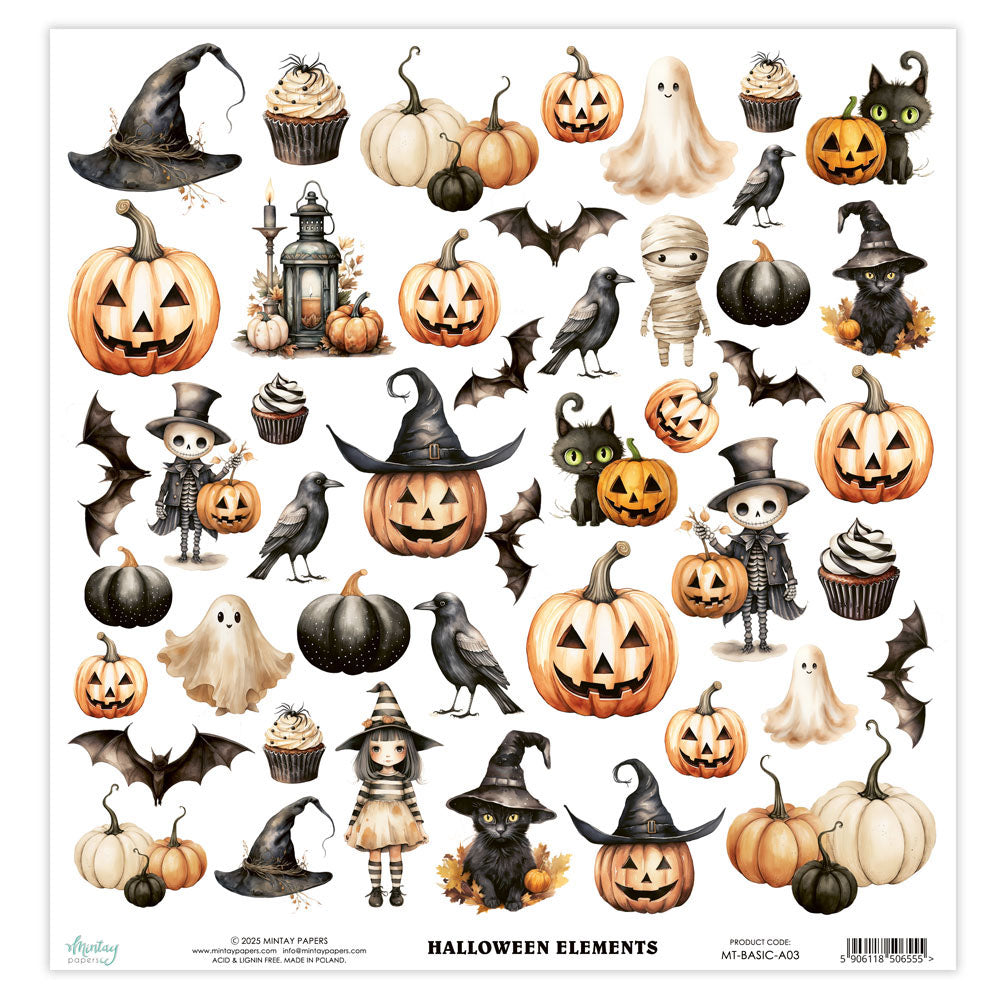 Mintay HALLOWEEN ELEMENTS 12x12 Single Sided Paper Fussy Cutting Elements #MT-BASIC-A03