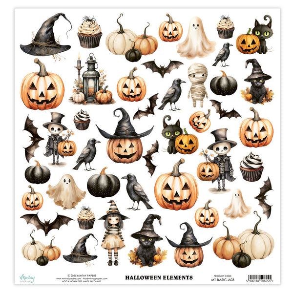 Mintay HALLOWEEN ELEMENTS 12x12 Single Sided Paper Fussy Cutting Elements #MT-BASIC-A03
