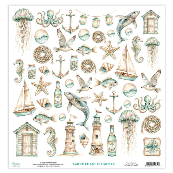 Mintay AZURE COAST Beach 12x12 Single Sided Paper Fussy Cutting Elements #MT-Basic-A05