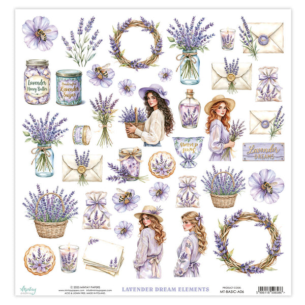 Mintay LAVENDER DREAM 12x12 Single Sided Paper Fussy Cutting Elements #MT-Basic-A06
