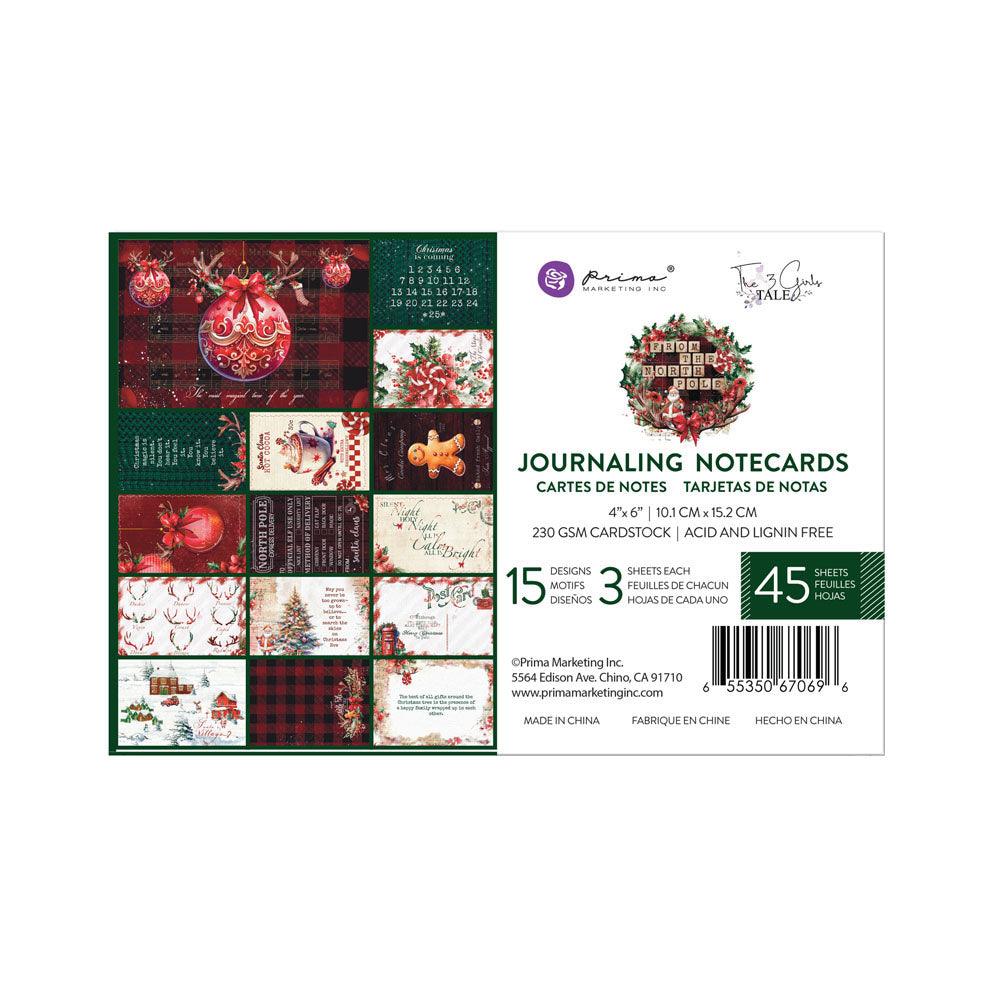 Prima From the NORTH POLE Christmas Collection 4X6 Journaling Notecards #670696