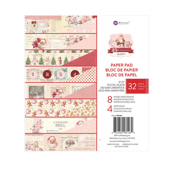 Prima 25 & PEPPERMINT Christmas Collection 6X6 Paper Pad 32 Sheets #981464