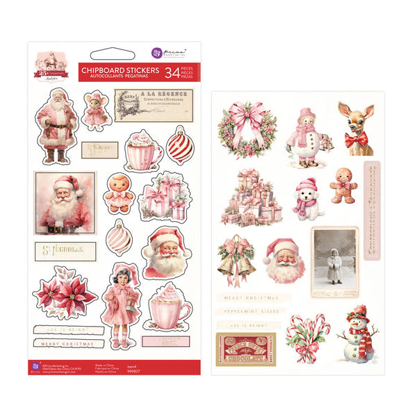 Prima 25 & PEPPERMINT Christmas CHIPBOARD Stickers 34 pcs Foil Detail #981471