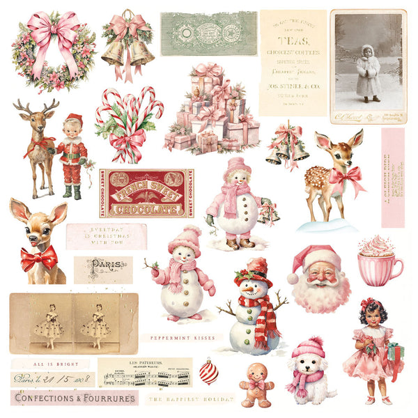 Prima 25 & PEPPERMINT Christmas MAGICAL EPHEMERA with Foil  62 pcs #981495