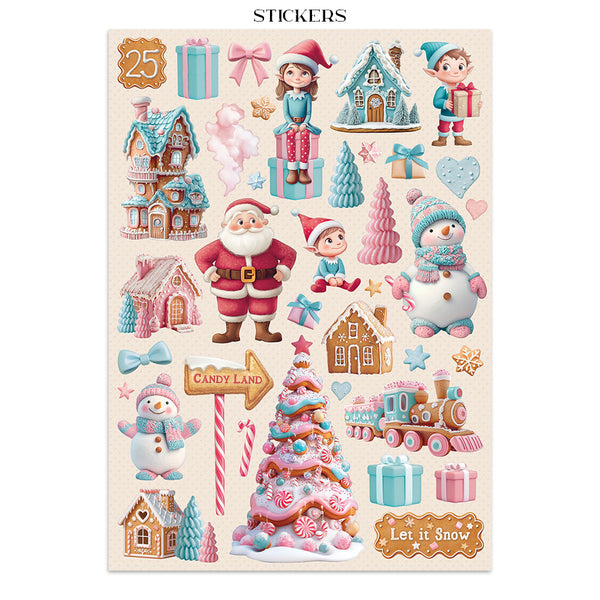 Stamperia CANDY CHRISTMAS A4 Junk Journal Stickers Cut outs Backgrounds #SBJK01