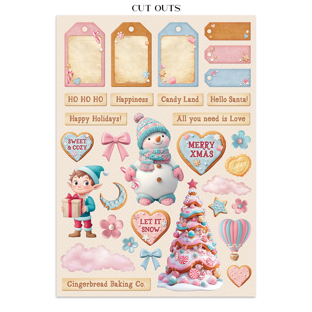 Stamperia CANDY CHRISTMAS A4 Junk Journal Stickers Cut outs Backgrounds #SBJK01