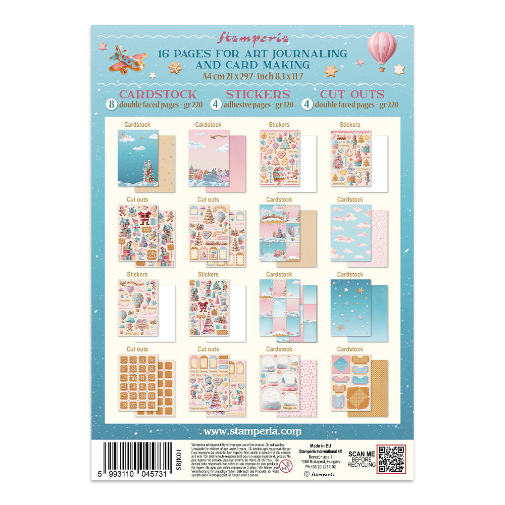Stamperia CANDY CHRISTMAS A4 Junk Journal Stickers Cut outs Backgrounds #SBJK01