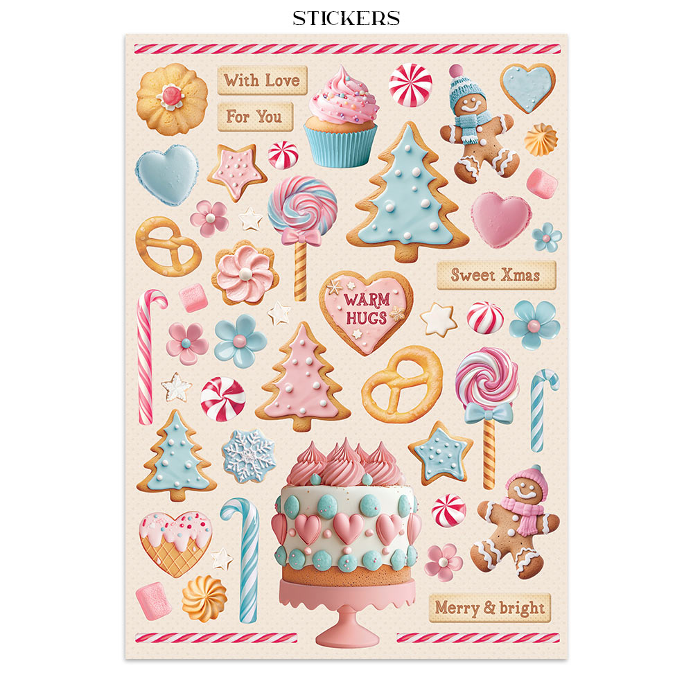 Stamperia CANDY CHRISTMAS A4 Junk Journal Stickers Cut outs Backgrounds #SBJK01