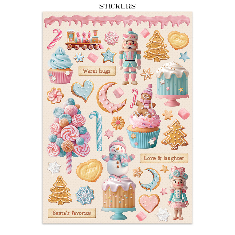 Stamperia CANDY CHRISTMAS A4 Junk Journal Stickers Cut outs Backgrounds #SBJK01