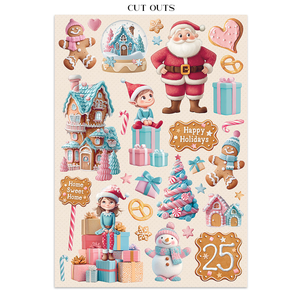 Stamperia CANDY CHRISTMAS A4 Junk Journal Stickers Cut outs Backgrounds #SBJK01
