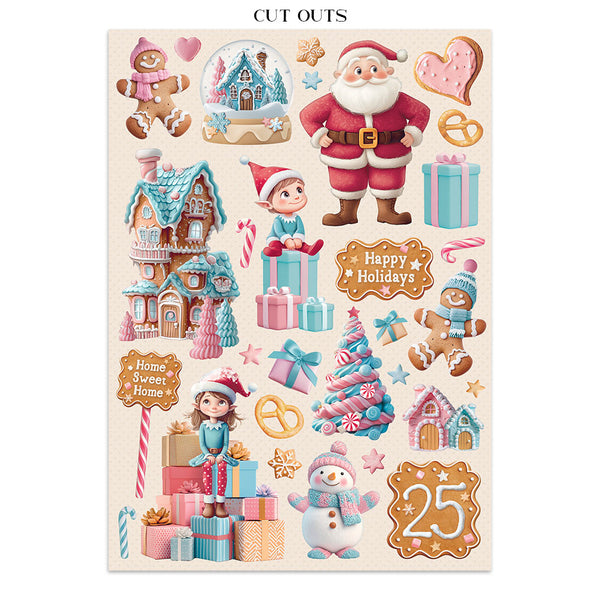 Stamperia CANDY CHRISTMAS A4 Junk Journal Stickers Cut outs Backgrounds #SBJK01