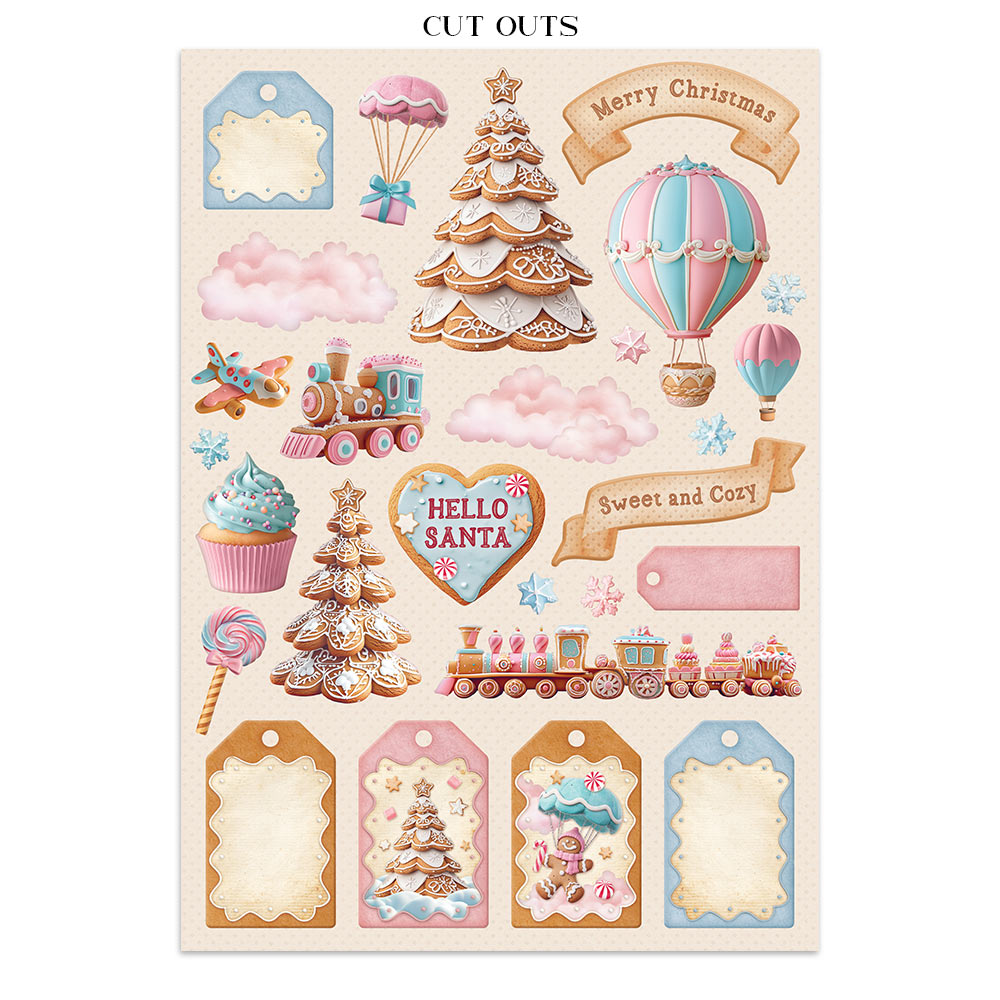 Stamperia CANDY CHRISTMAS A4 Junk Journal Stickers Cut outs Backgrounds #SBJK01