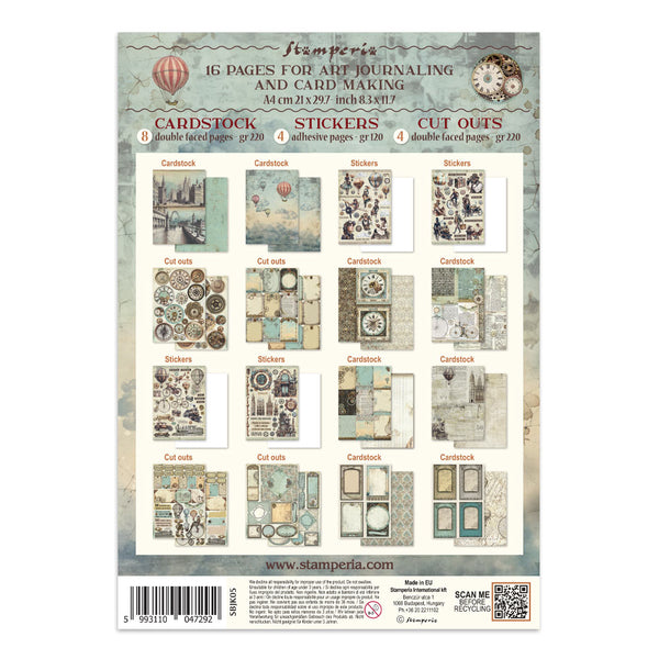 Stamperia VOYAGES FANTASTIQUES A4 Junk Journal Stickers Cut outs Backgrounds #SBJK05