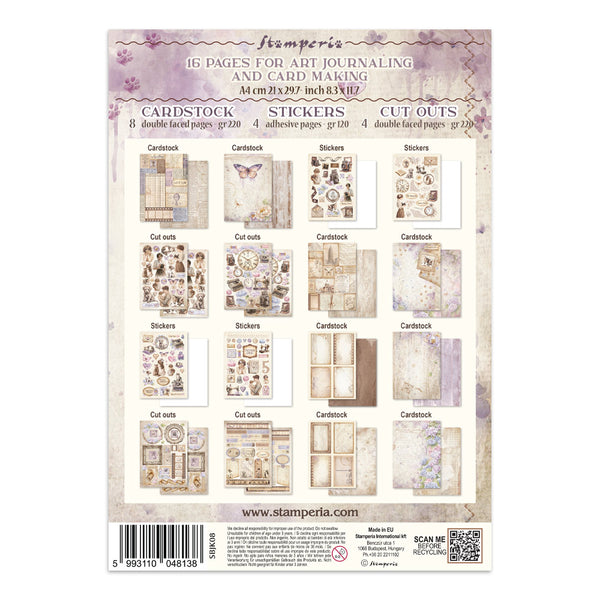 Stamperia QUIET DAYS A4 Junk Journal Stickers Cut outs Backgrounds #SBJK08