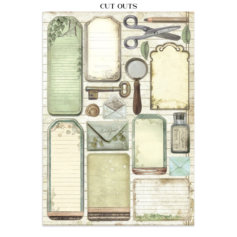 Stamperia HERBARIUM SILVAE A4 Junk Journal Stickers Cut outs Backgrounds #SBJK09