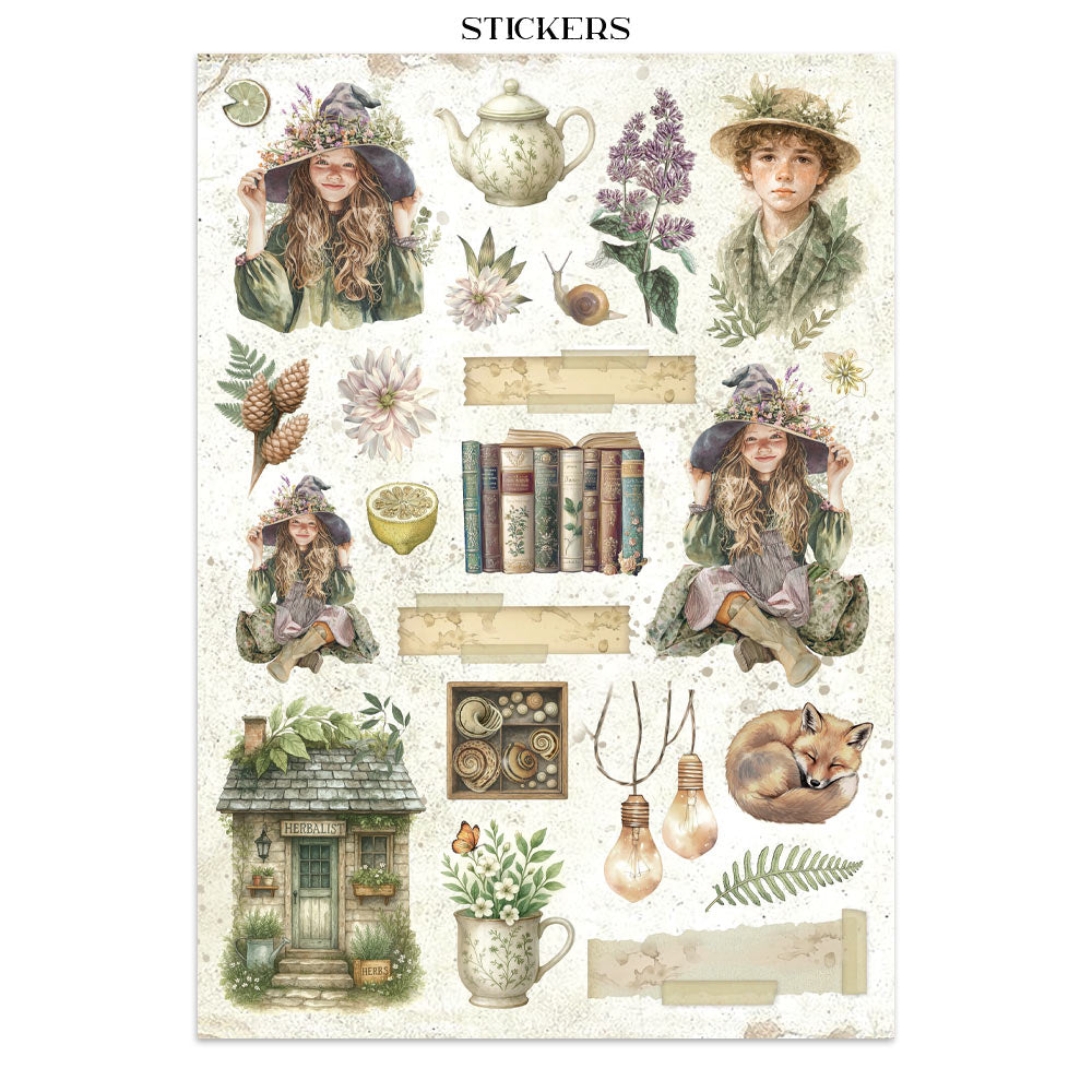 Stamperia HERBARIUM SILVAE A4 Junk Journal Stickers Cut outs Backgrounds #SBJK09