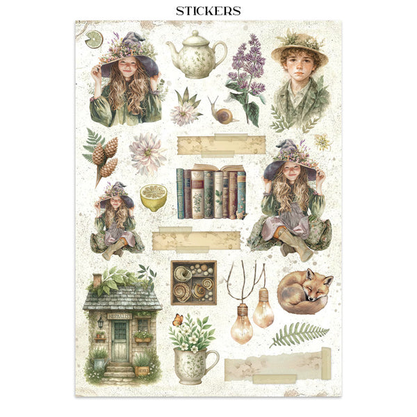 Stamperia HERBARIUM SILVAE A4 Junk Journal Stickers Cut outs Backgrounds #SBJK09