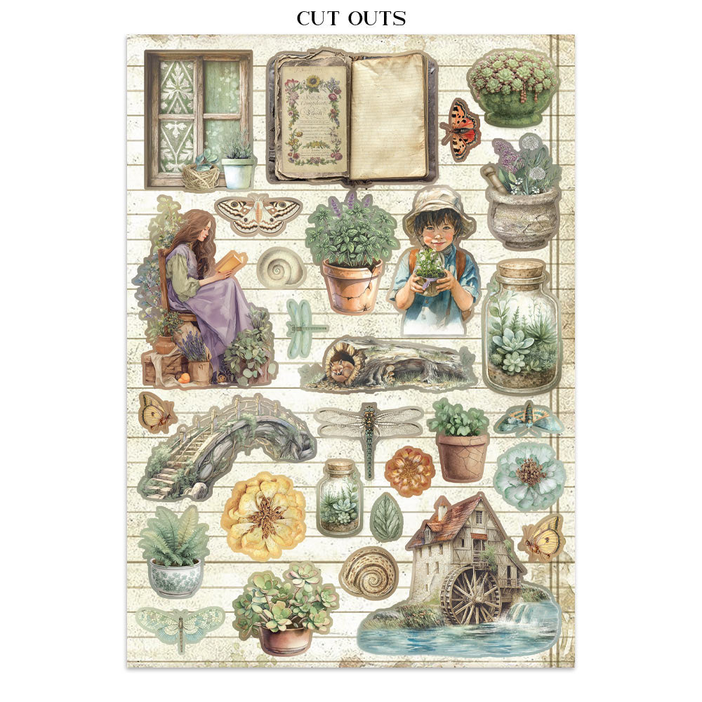 Stamperia HERBARIUM SILVAE A4 Junk Journal Stickers Cut outs Backgrounds #SBJK09