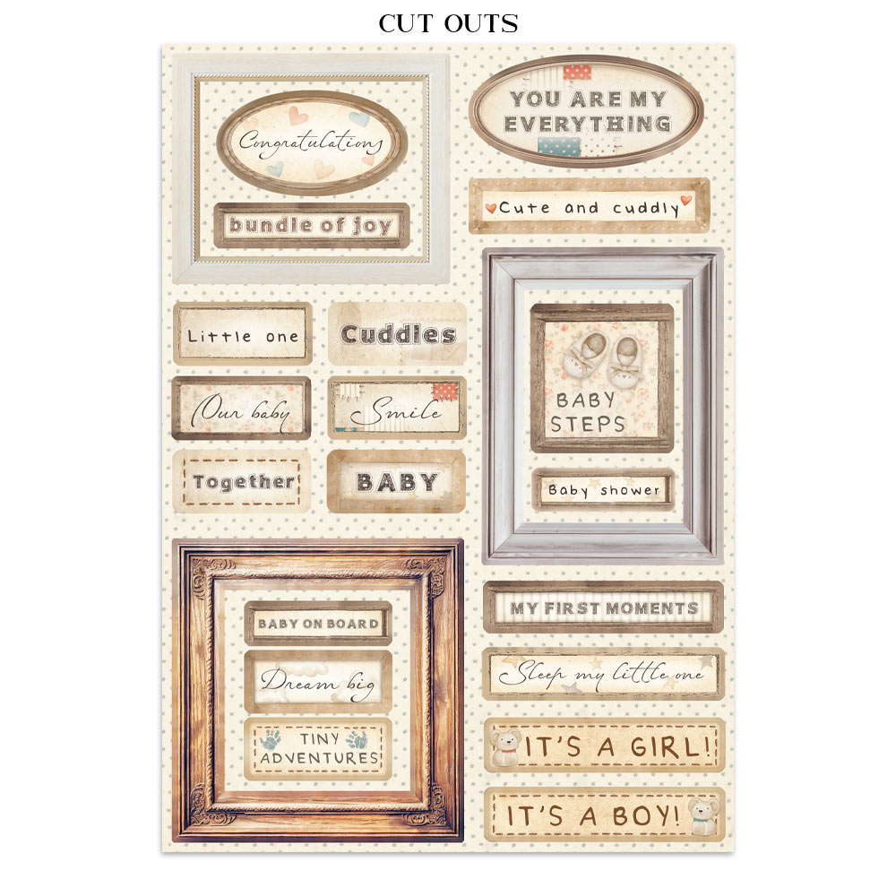 Stamperia BABY A4 Junk Journal Stickers Cut outs Backgrounds #SBJK12