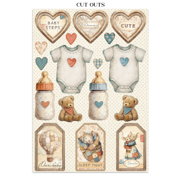 Stamperia BABY A4 Junk Journal Stickers Cut outs Backgrounds #SBJK12