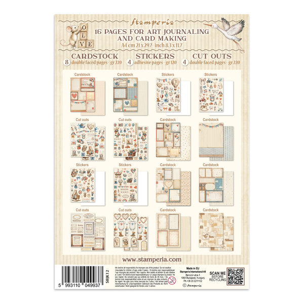 Stamperia BABY A4 Junk Journal Stickers Cut outs Backgrounds #SBJK12