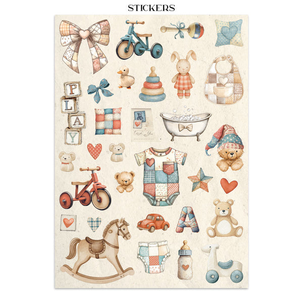 Stamperia BABY A4 Junk Journal Stickers Cut outs Backgrounds #SBJK12