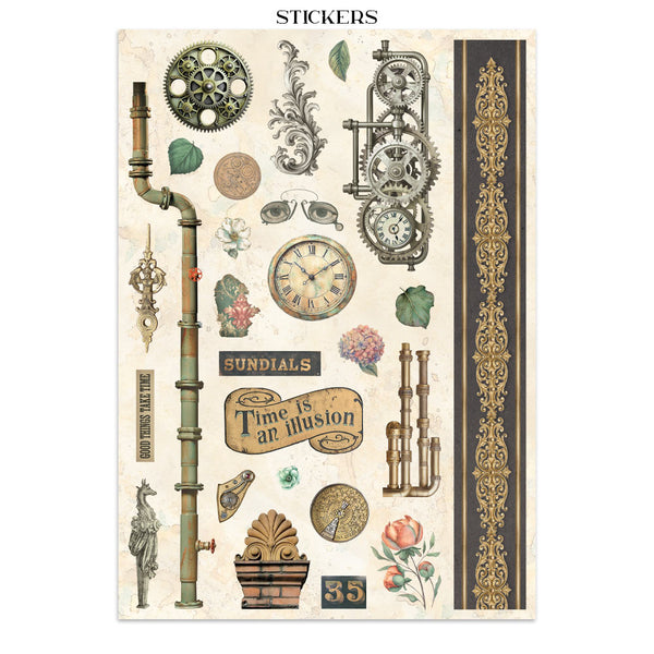 Stamperia GARDENS OF TIME A4 Junk Journal Stickers Cut outs Backgrounds #SBJK17