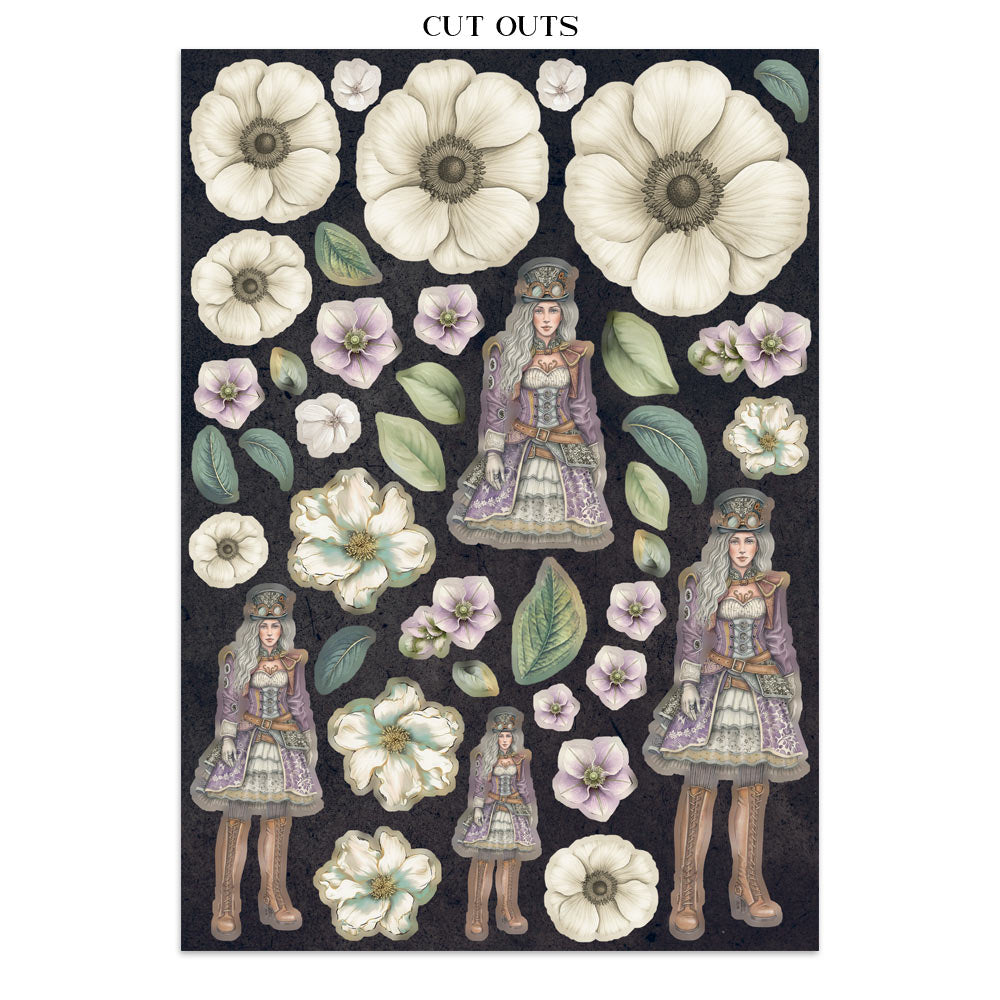 Stamperia GARDENS OF TIME A4 Junk Journal Stickers Cut outs Backgrounds #SBJK17