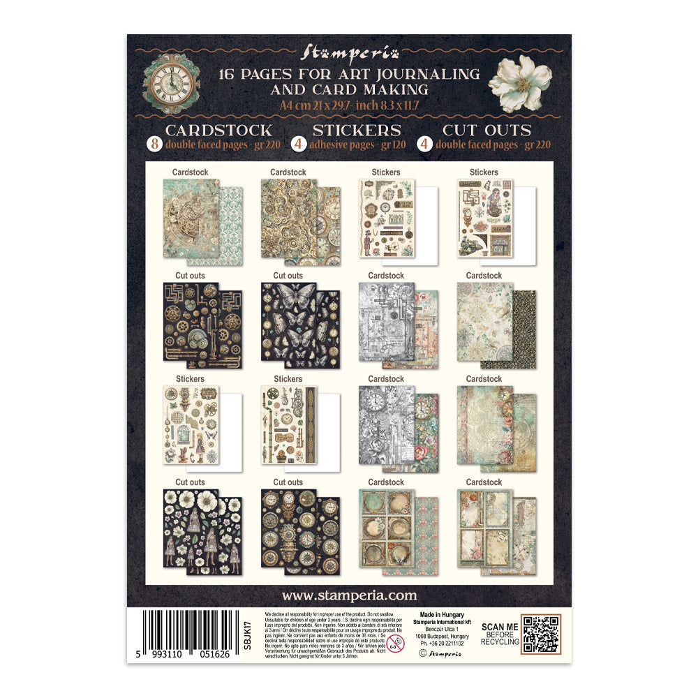 Packaging of Stamperia art journaling and card making kit with various design elements.