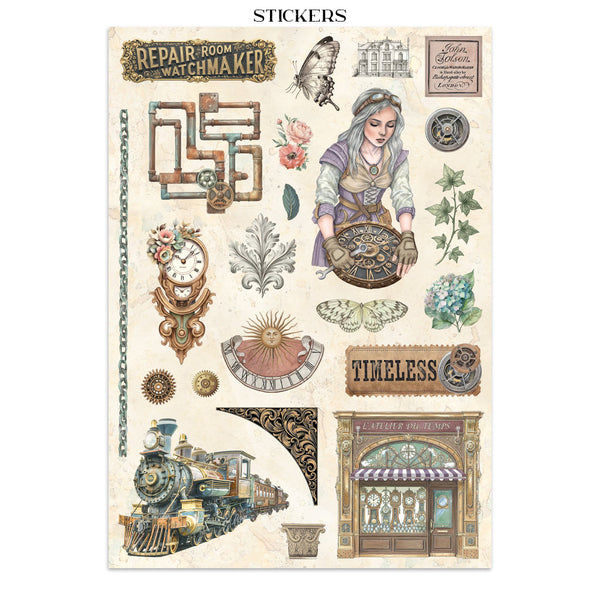 Stamperia GARDENS OF TIME A4 Junk Journal Stickers Cut outs Backgrounds #SBJK17