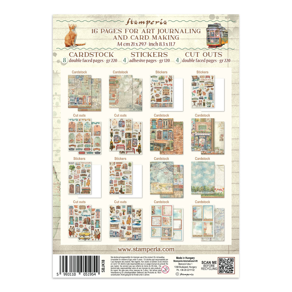Stamperia ART OF TRAVELLING A4 Junk Journal Stickers Cut outs Backgrounds #SBJK18