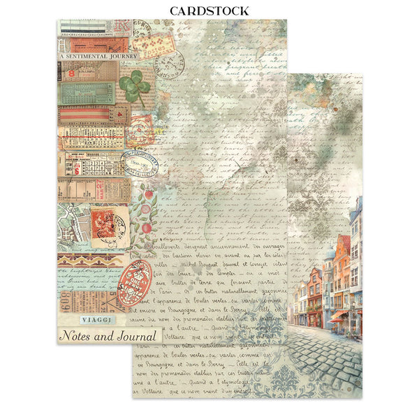 Cardstock with vintage-style design elements and text on a white background