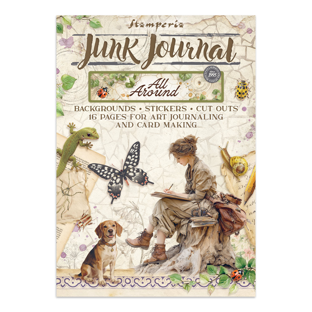 PRE-ORDER / RE-ORDER Stamperia ALL AROUND - A4 Junk Journal - Stickers Cut outs Backgrounds #SBJK20