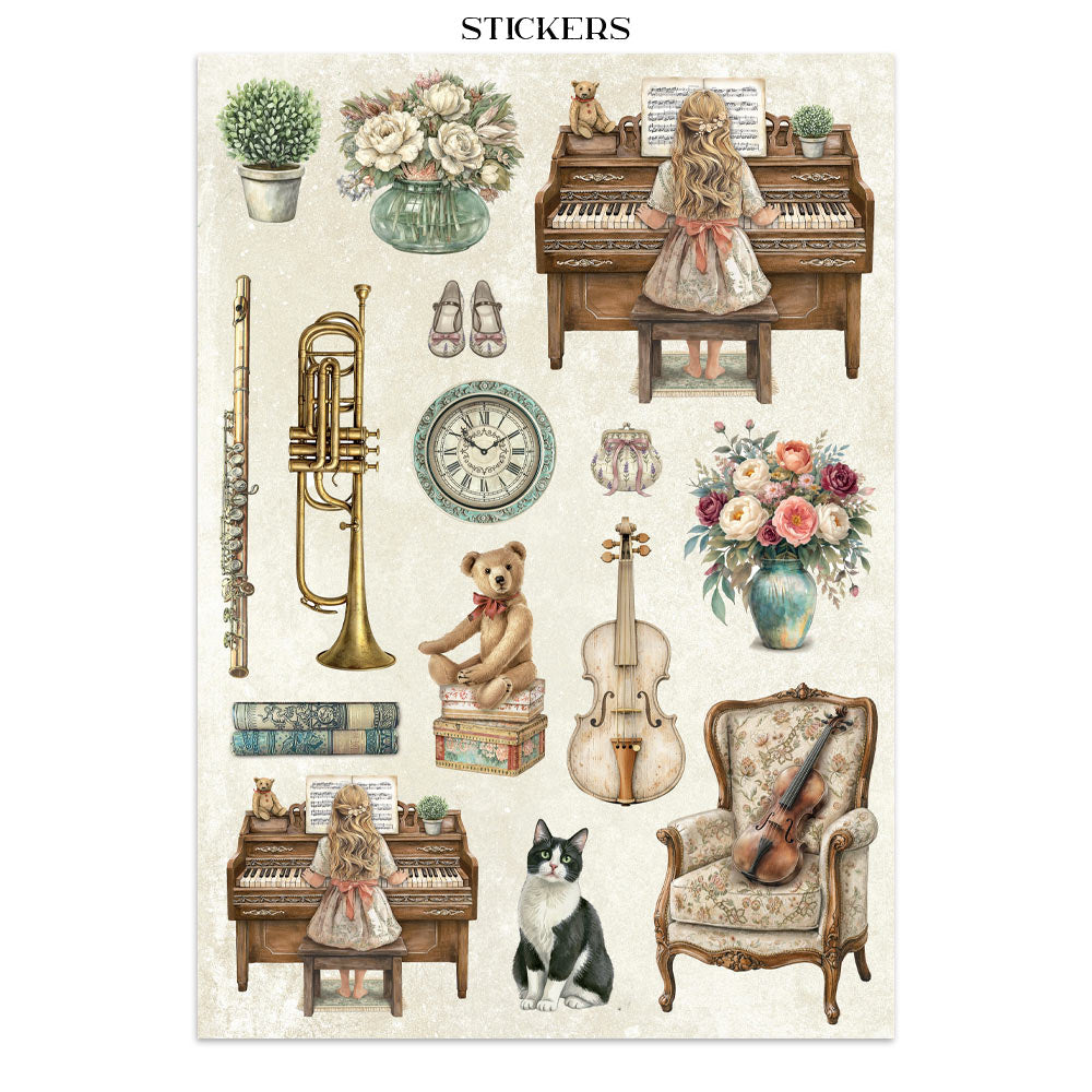 Stamperia SYMPHONY - A4 Junk Journal - Stickers Cut outs Backgrounds #SBJK24