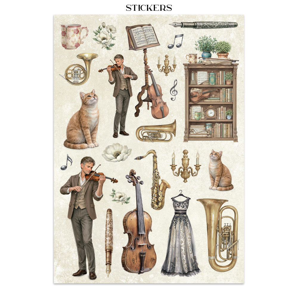Stamperia SYMPHONY - A4 Junk Journal - Stickers Cut outs Backgrounds #SBJK24