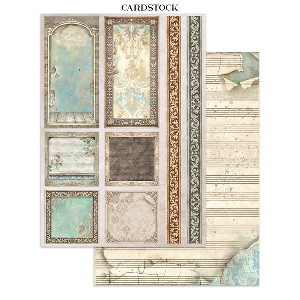 Stamperia SYMPHONY - A4 Junk Journal - Stickers Cut outs Backgrounds #SBJK24