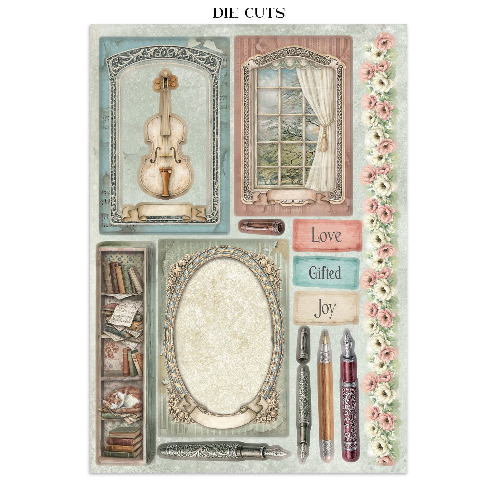 Stamperia SYMPHONY - A4 Junk Journal - Stickers Cut outs Backgrounds #SBJK24