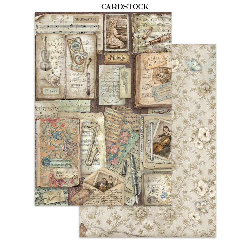 Stamperia SYMPHONY - A4 Junk Journal - Stickers Cut outs Backgrounds #SBJK24