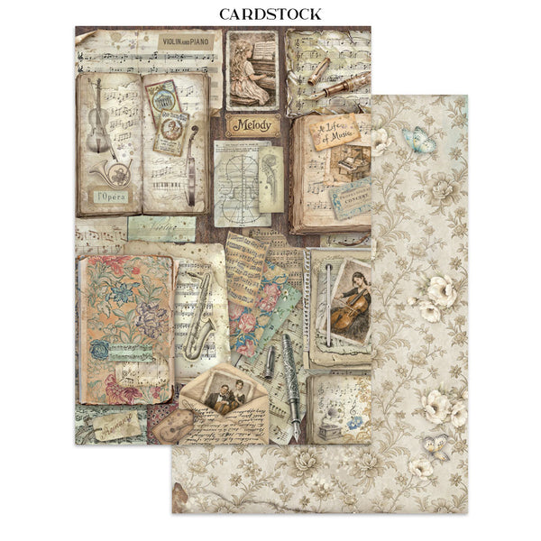 Stamperia SYMPHONY - A4 Junk Journal - Stickers Cut outs Backgrounds #SBJK24