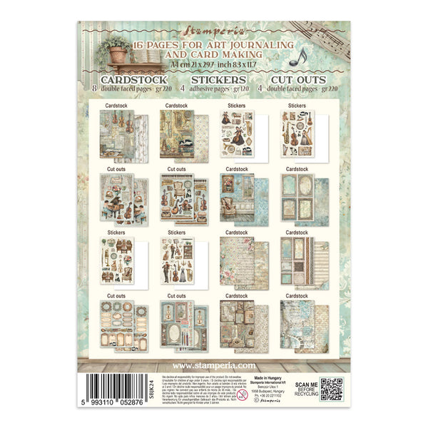 Stamperia SYMPHONY - A4 Junk Journal - Stickers Cut outs Backgrounds #SBJK24