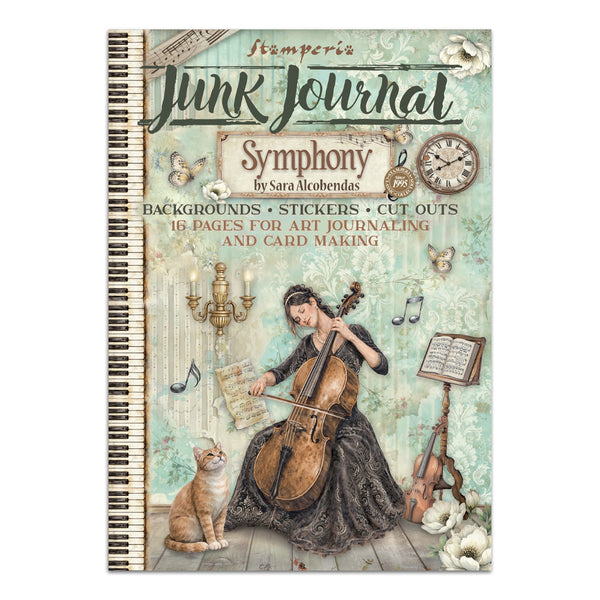 Junk Journal Symphony by Sara Alcobendas with a woman playing cello and cat on cover