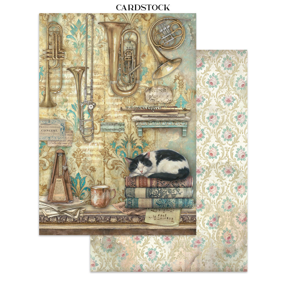 Stamperia SYMPHONY - A4 Junk Journal - Stickers Cut outs Backgrounds #SBJK24