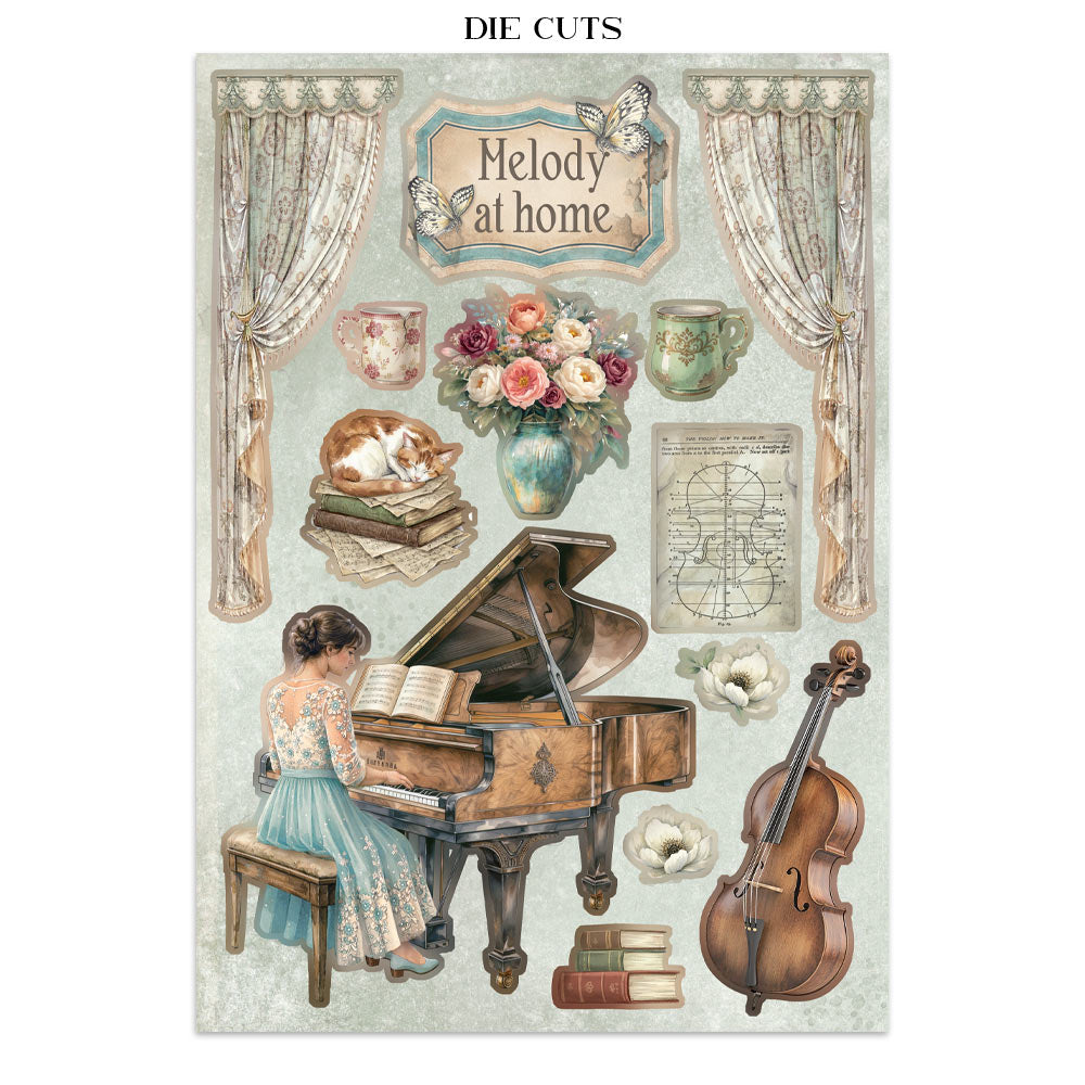 Stamperia SYMPHONY - A4 Junk Journal - Stickers Cut outs Backgrounds #SBJK24