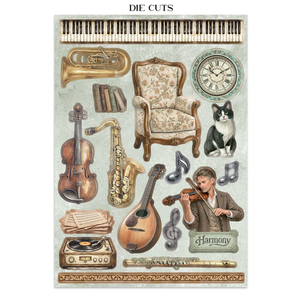 Stamperia SYMPHONY - A4 Junk Journal - Stickers Cut outs Backgrounds #SBJK24