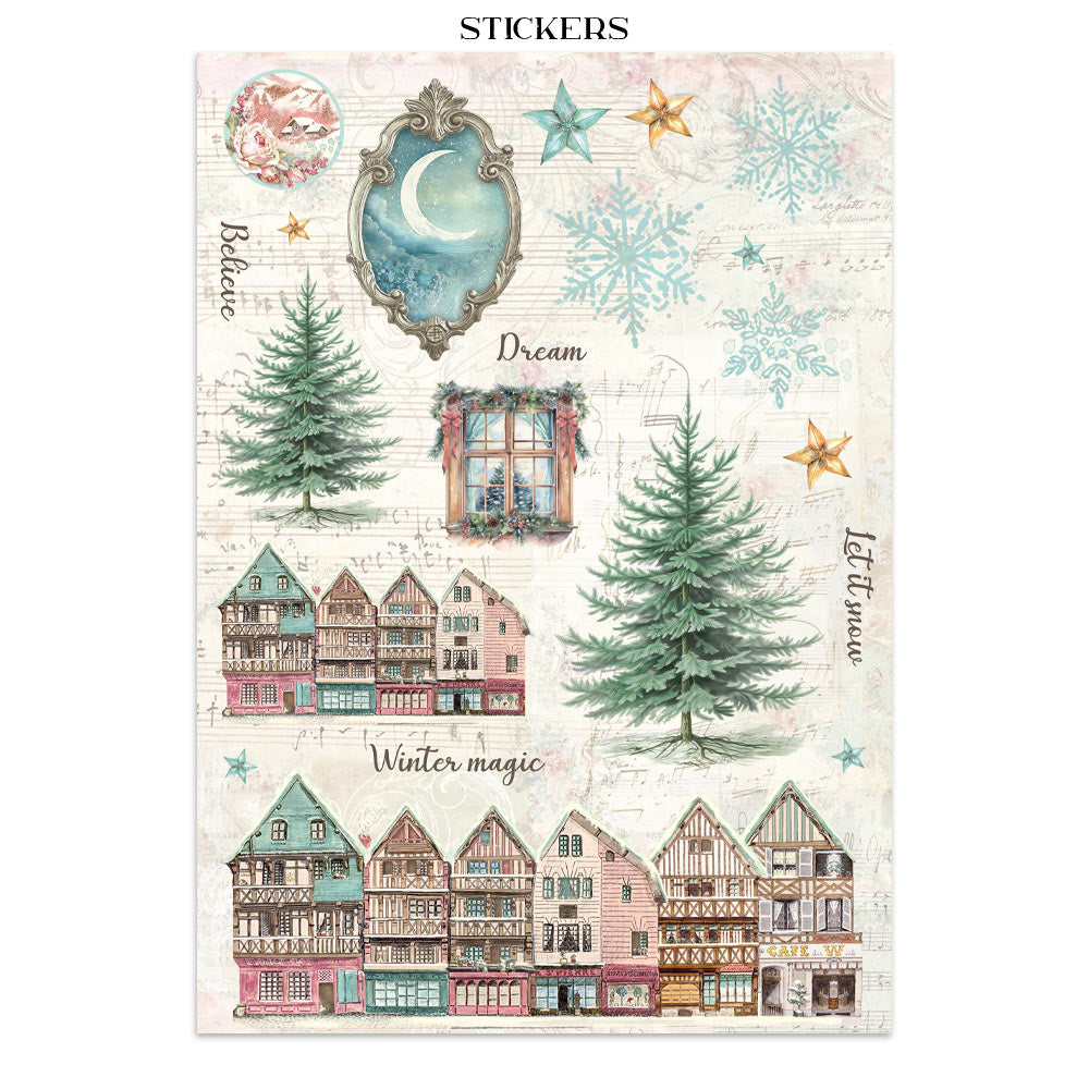 Stamperia WINTER MAGIC - A4 Junk Journal - Stickers Cut outs Backgrounds #SBJK25