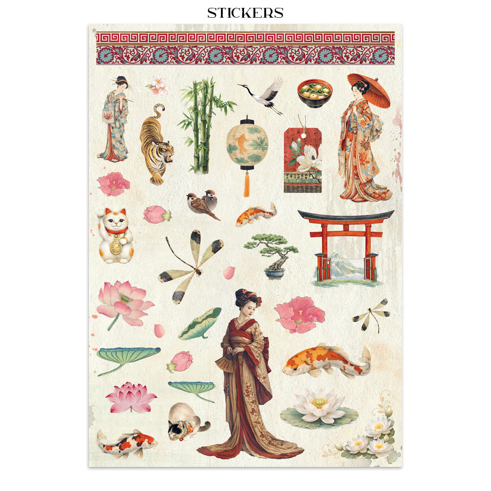 Stamperia ORIENTAL GARDEN - A4 Junk Journal - Stickers Cut outs Backgrounds #SBJK26