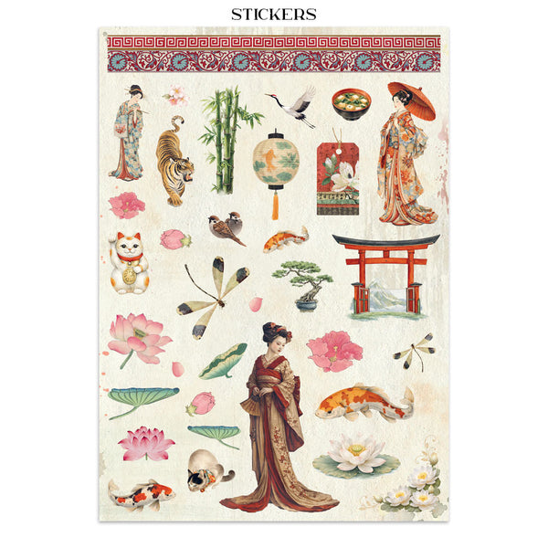 Stamperia ORIENTAL GARDEN - A4 Junk Journal - Stickers Cut outs Backgrounds #SBJK26