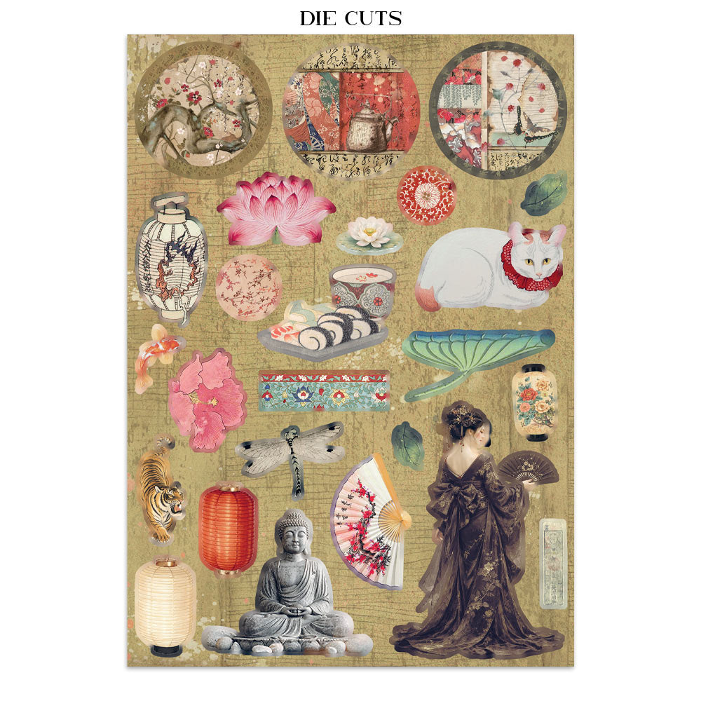 Stamperia ORIENTAL GARDEN - A4 Junk Journal - Stickers Cut outs Backgrounds #SBJK26
