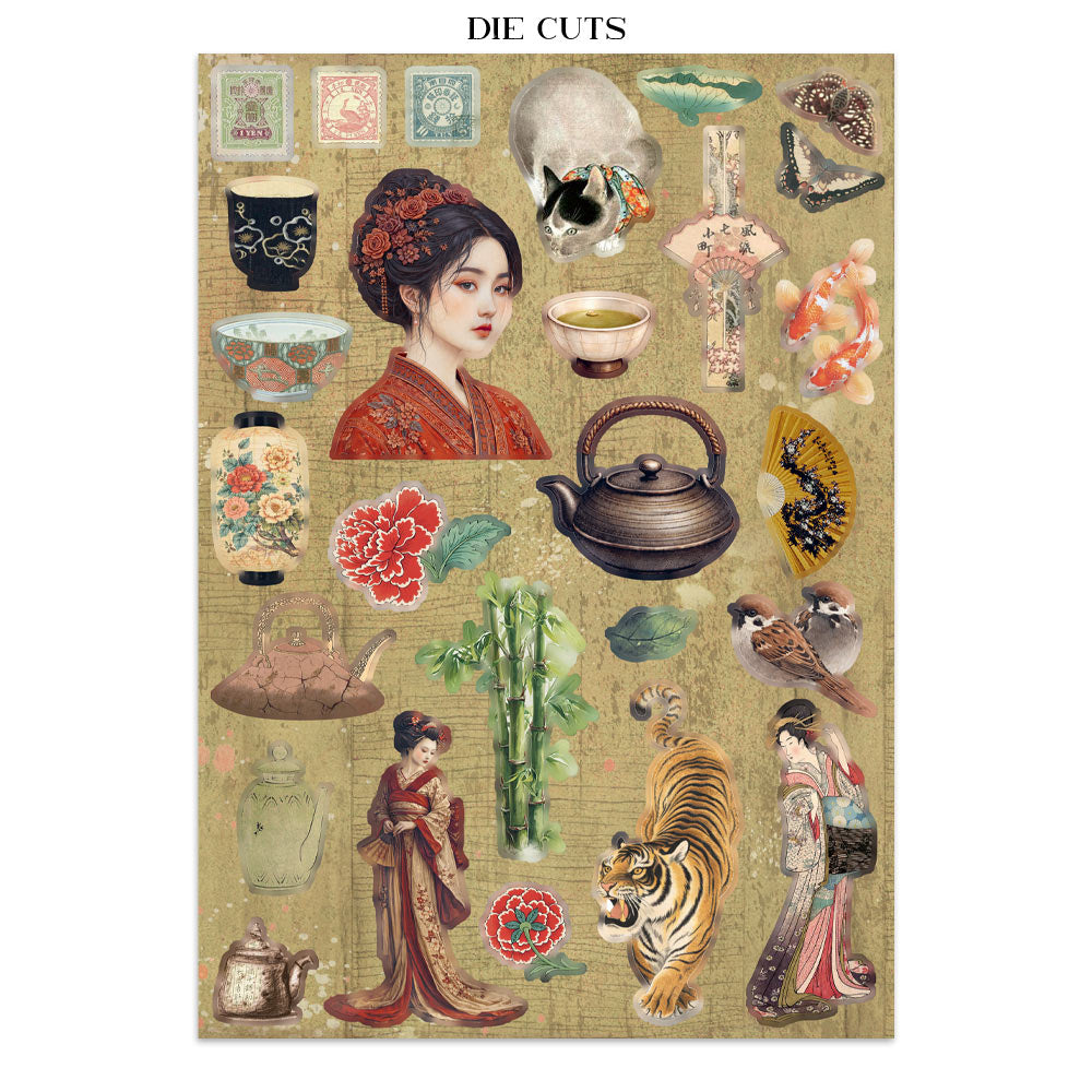 Stamperia ORIENTAL GARDEN - A4 Junk Journal - Stickers Cut outs Backgrounds #SBJK26